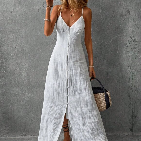 Dresses & Skirts - White Casual Women's Vacation Style Cotton Skin-Friendly Beach Dress